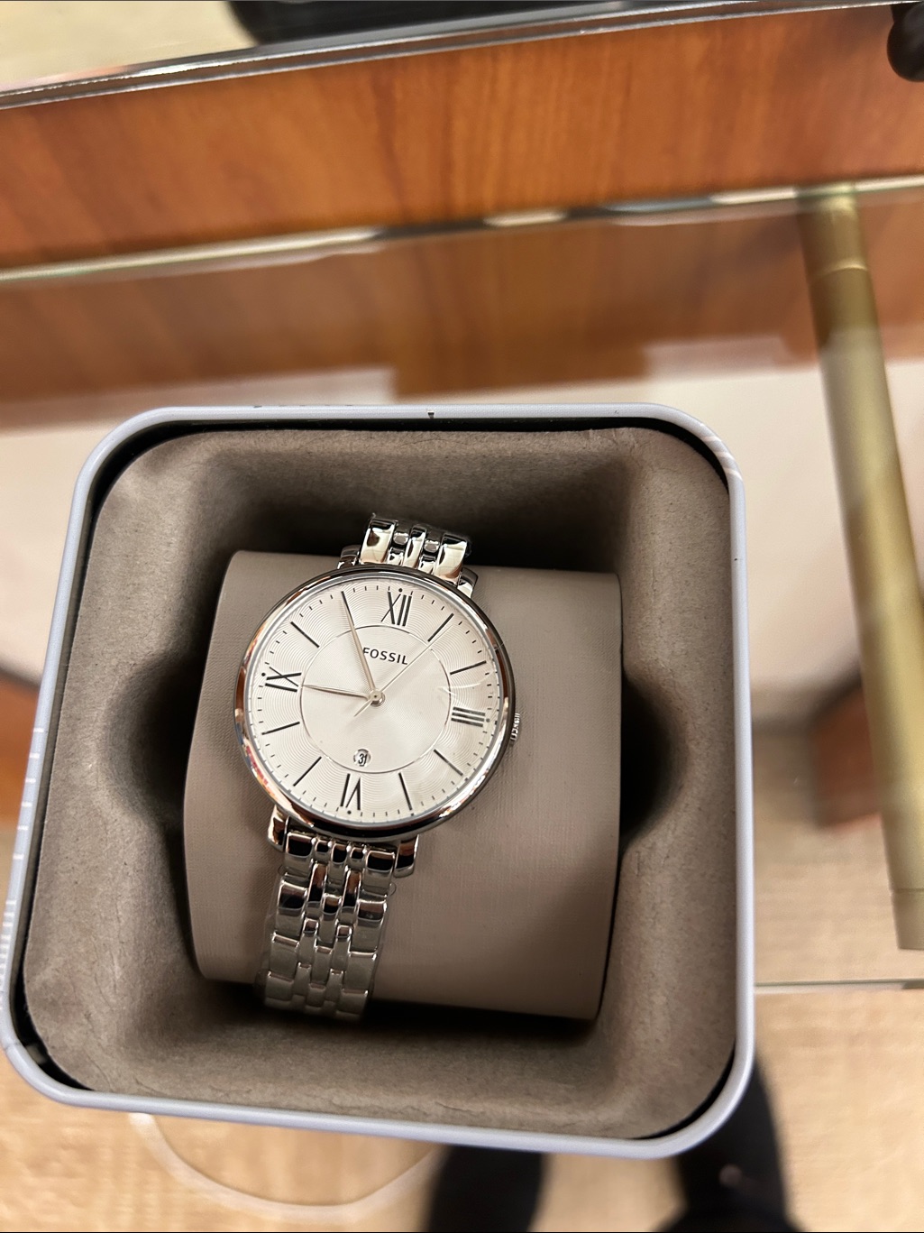 Fossil Silver-Tone Stainless Steel Watch With White Dial